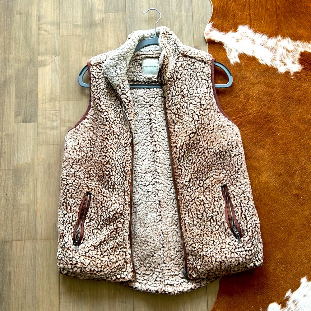 Puffer vest! Small Brown Thread & Supply Sherpa Vest.